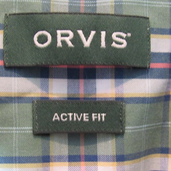 Orvis Mens XLT Cotton Blend Short Sleeve Checks Shirt Green Active Fit NWOT - Picture 3 of 9